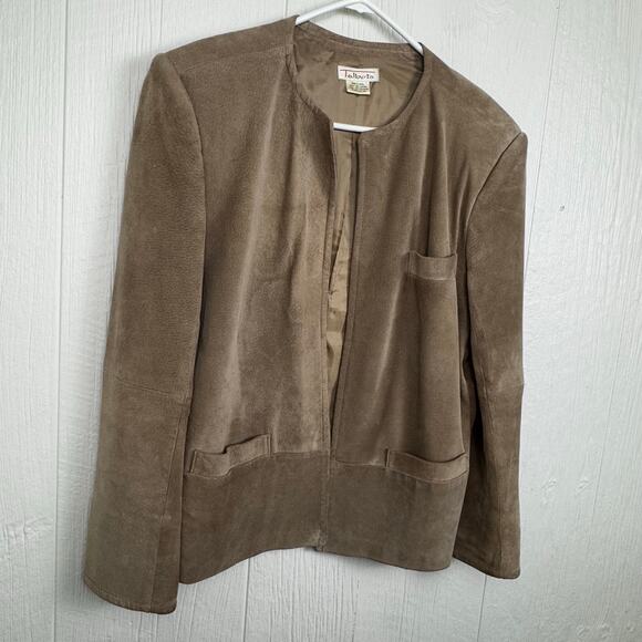 Vtg Talbots 100% Leather Suede Jacket Blazer Made Israel Camel Brown Medium/ Lg - Picture 3 of 8